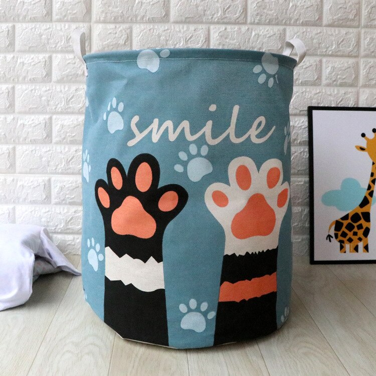 Cute Cat Dog Paw Large Folding Laundry Basket Cartoon Cat Storage Barrel Cotton Linen Dirty Clothes Hamper Toys Storage Basket: C