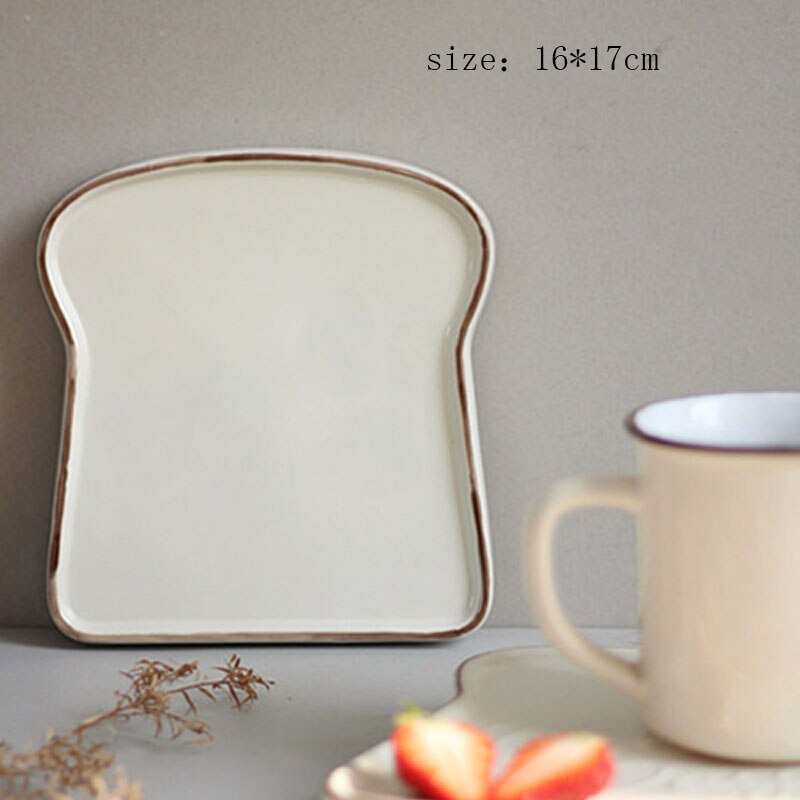 Ceramic Western Bread Tray Home Toast Shape Dessert Storage Decoration Dishes Kitchen Fruit Snack Dinner Plates Organization: White