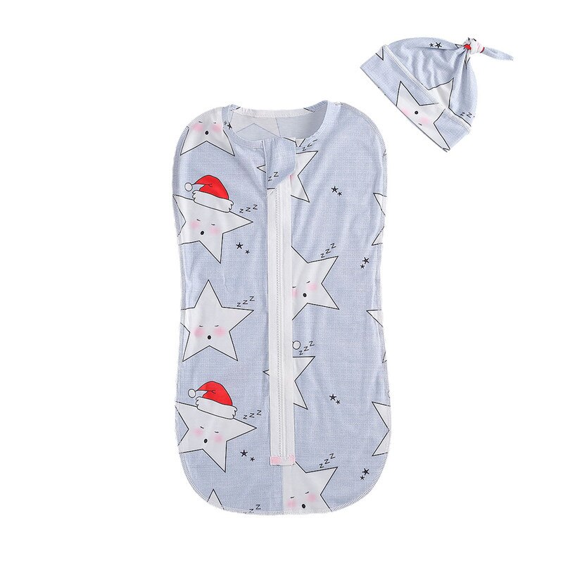 Baby Baby Slaapzakken Cartoon Print Rits Inbakeren Wrap Hoed Winter Herfst Voor Meisje Jongen: WHITE / 0-3 M