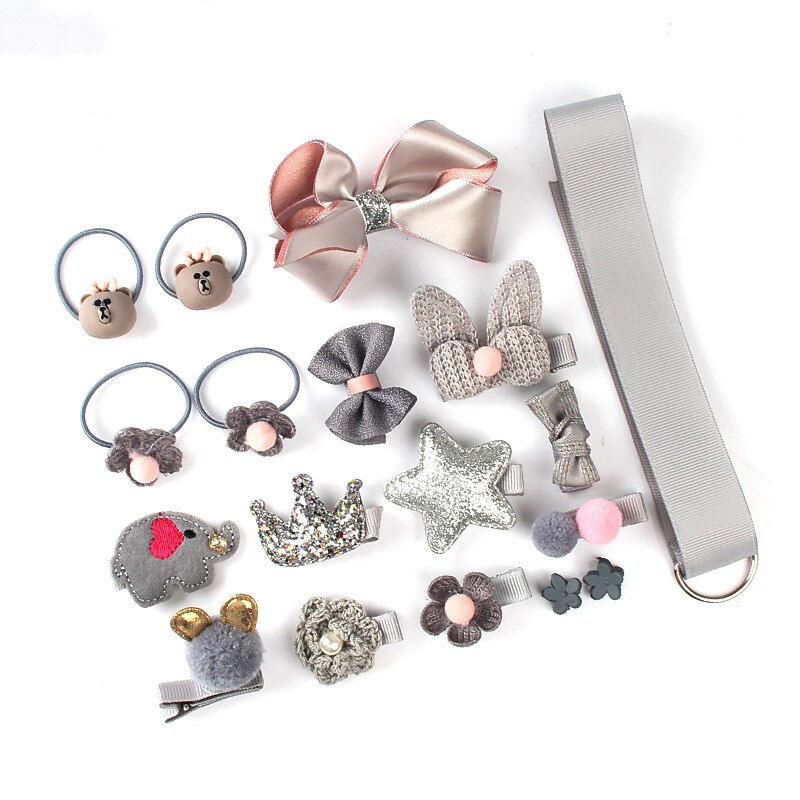 18 pz impostato di fermagli per capelli accessori per capelli carini ragazza cartone animato clip di capelli copricapo fiocco fiore animale tornante anello per capelli copricapo elastico: 18 pezzi grigio