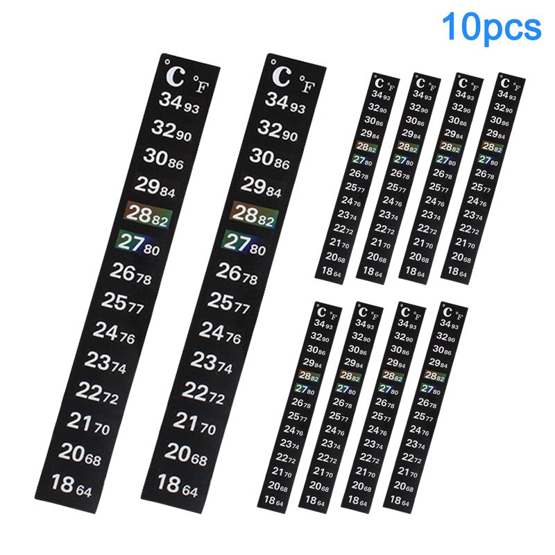 Fish Tank Aquarium Thermometer Temperature Strip Stick-on Degree Celsius Fahrenheit Display I88: 10 pcs