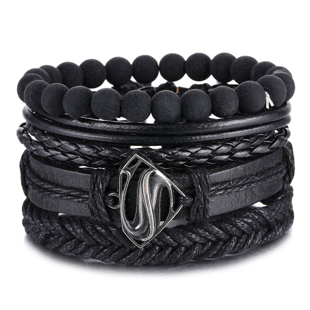 Ifmia Zwarte Mannen Armbanden Vintage Multilayer Leather Braid Armbanden Armbanden Leaf Handgemaakte Rope Wrap Armbanden Mannelijke Jewlery: IF490001271