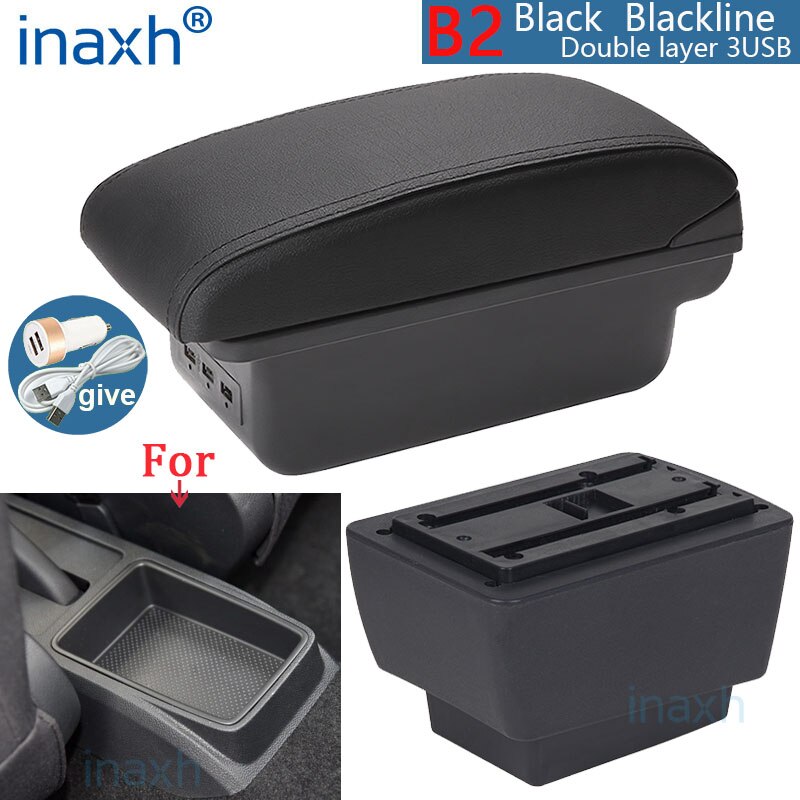 For Skoda Fabia 3 Armrest For Skoda Fabia III Combi Car Armrest box Retrofit parts Storage box car accessorie: B2 Black line 3USB