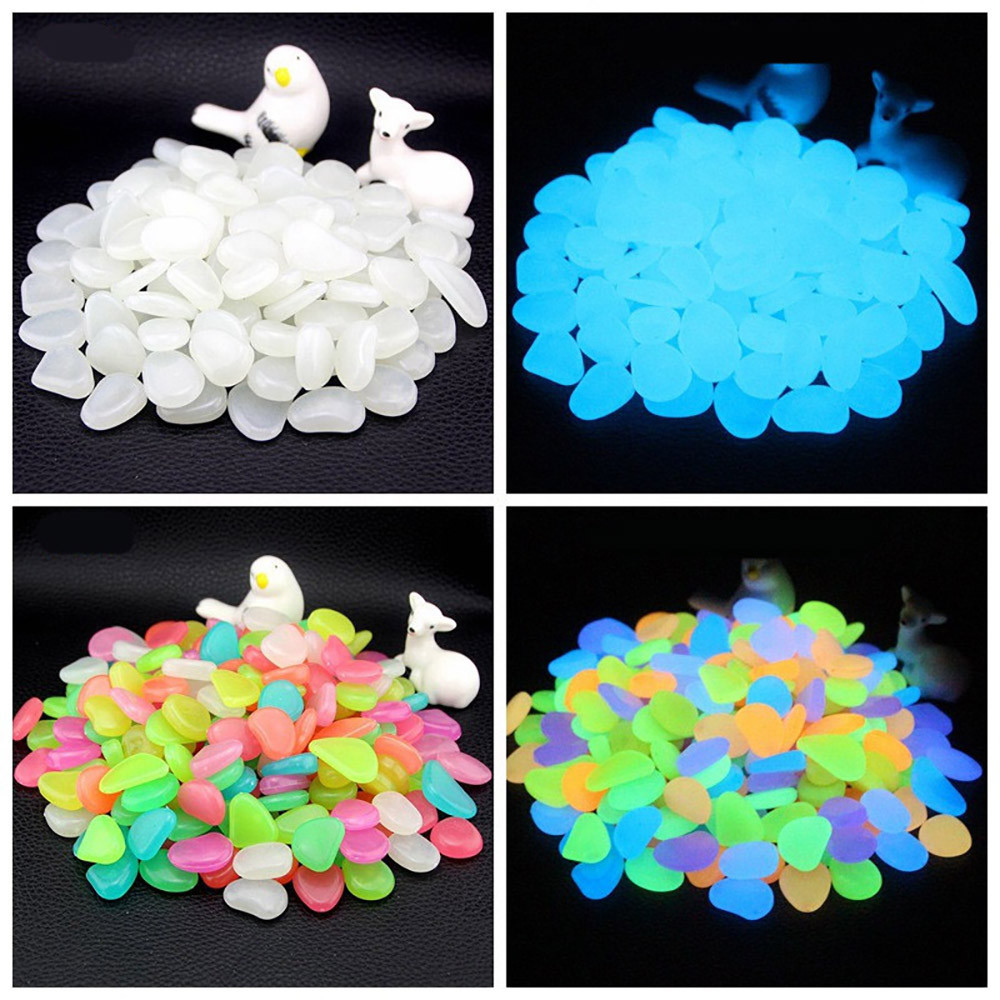 300PCS Luminous Artificial Pebbles Glow In Dark Stone Home Garden Decoration Fluorescent Artificial Stone for Aquarium Fish AD