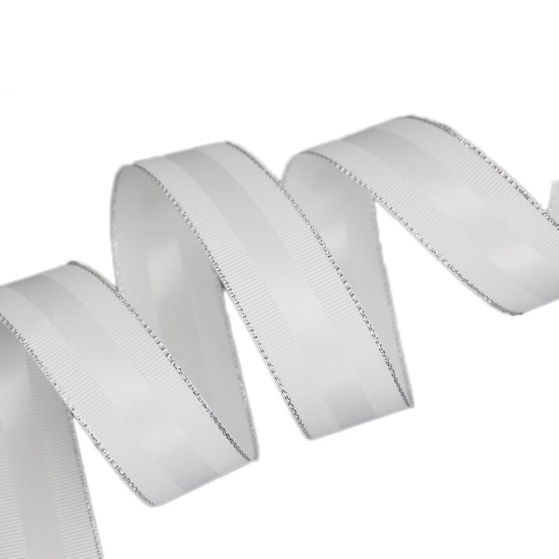 (5 meters/lot) 25mm silver Edged Grosgrain Ribbon an Lace wedding Christmas ribbons