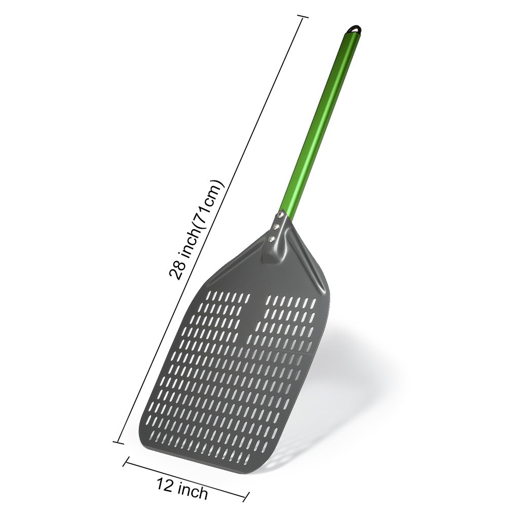 Juego de pala giratoria rectangular para Pizza, pelador de Pizza perforado anodizado duro de 12 ", paleta de cáscara de Pizza de aluminio, mango de silicona de 40cm de largo: Gris claro