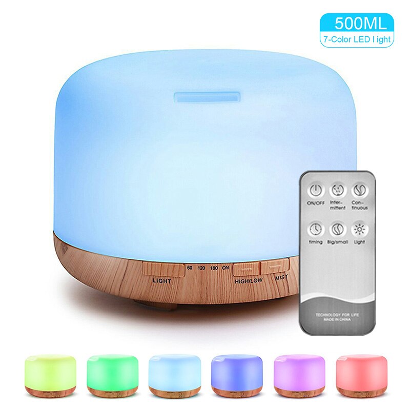 1000Ml Aroma Diffuser Ultrasone Luchtbevochtiger Aromatherapie Essentiële Olie Mist Maker Met Afstandsbediening Nachtlampje Voor Thuis: 500ML LightWoodgrain / ons