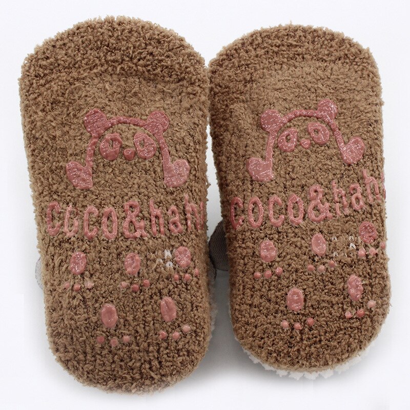 Doux dessin animé -né bébé chaussettes pour garçon fille corail velours bébé chaussettes hiver anti-dérapant tapis chaussettes infantile chaussettes