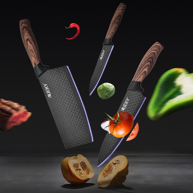 Juego de cuchillos antiadherentes de acero inoxidable para el hogar, utensilios de cocina con de ondas afiladas, con tecnología antiadherente, ideal para , 6 piezas