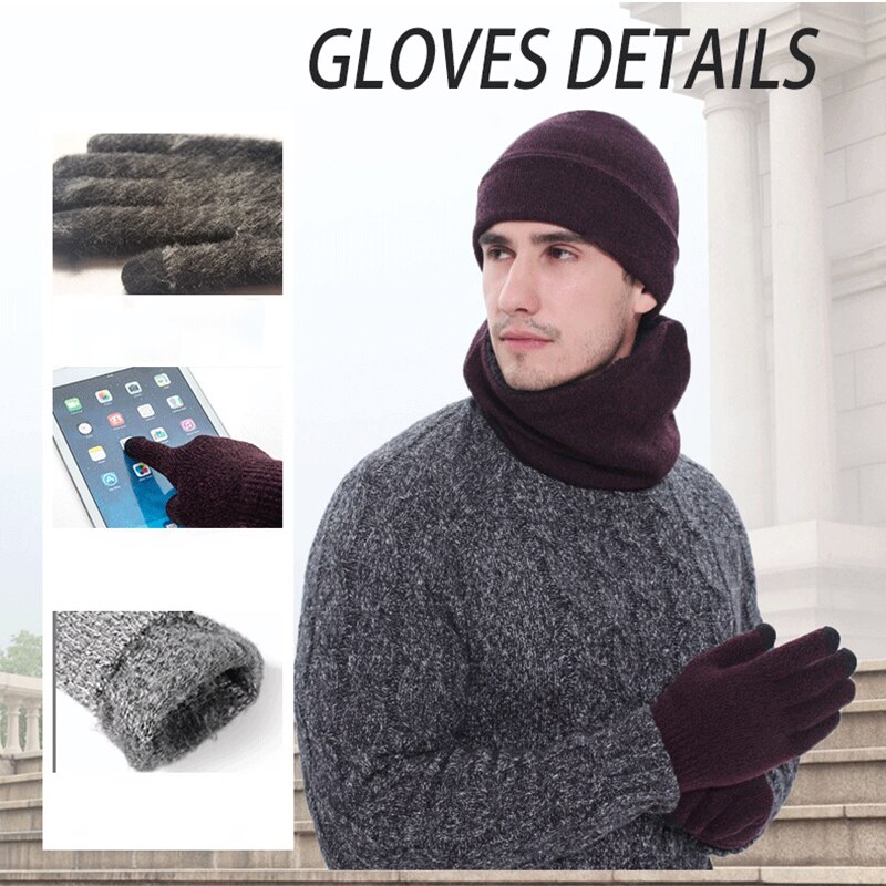 3 Stks/set Heren Gebreide Muts Handschoenen Sjaal Set Xmas Winter Warming Hoed Volledige Cover Handschoen Nyz Winkel