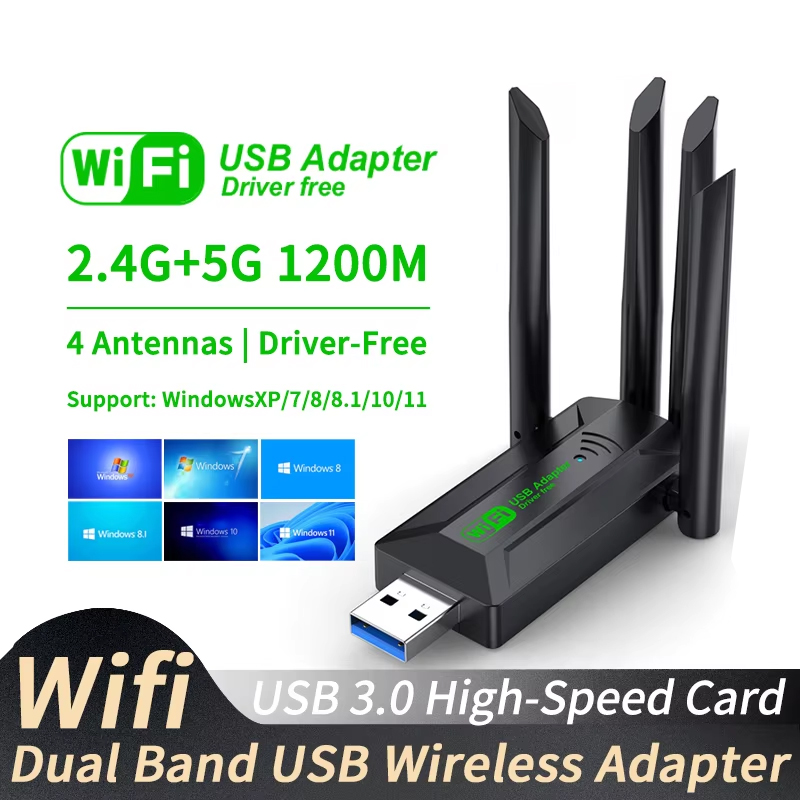 Adattatore usb wi-fi da 1200 mbps, doppia banda , 2.4g+5 ghz, dongle wi-fi, 4 antenne , 802.11ac 3.0 usb ad alta velocità, ricevitore per pc/laptop: Default Title