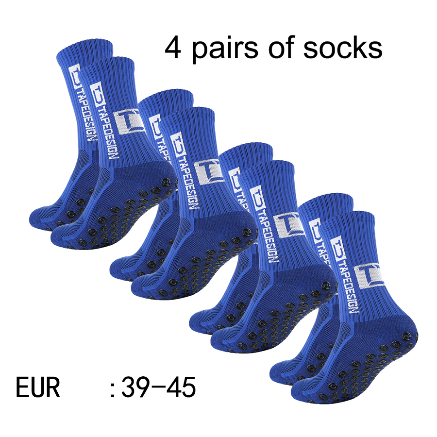 4 pares de nuevos calcetines de fútbol pegados de tubo medio TC para entrenamiento deportivo y competición, calcetines antideslizantes y transpirables: Azul