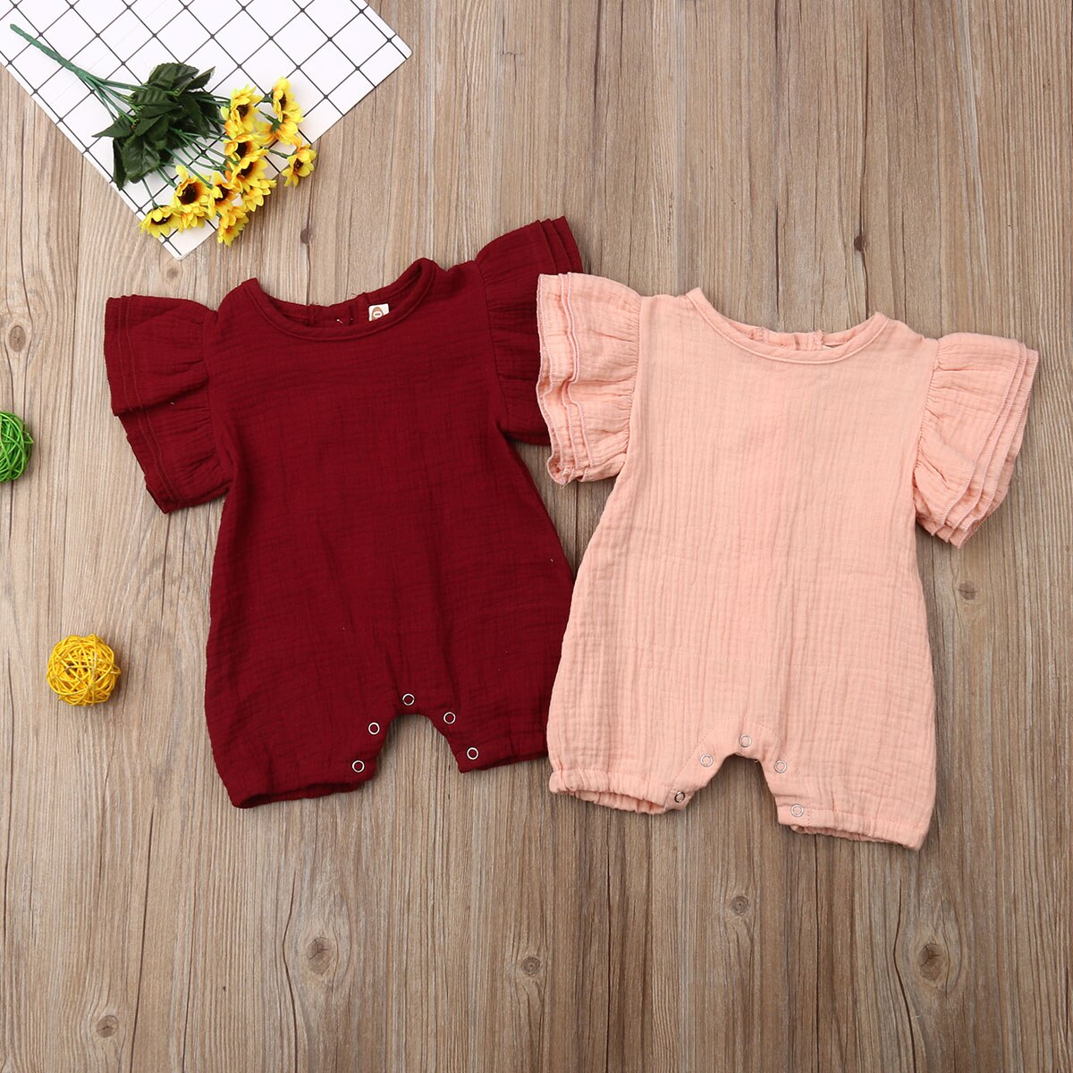 2019 Bebê Roupas de Verão Menina Infantil Do Bebê Romper Meninos Algodão Roupas Fly-Luva Sólidos Bonito Playsuits One-Pieces outfit Sunsuit