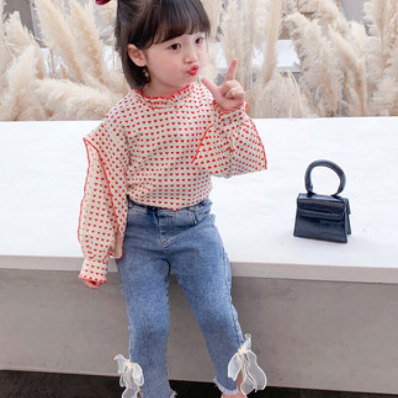 Meisjes Outfits Sets Lente Herfst Print Blouse Shirt Tops Jeans Broek Mode Kleding Meisjes Bell Bottoms 2 Stuks Kinderkleding meisjes