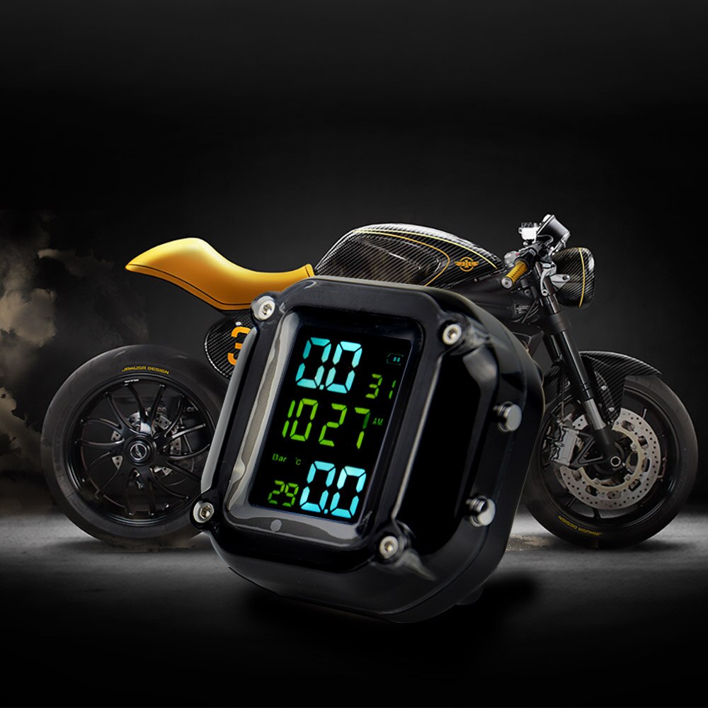 USB Motorcycle TPMS Motor Tire Pressure Tyre Temperature Monitoring Alarm System with 2 External Sensors USB Charging motos