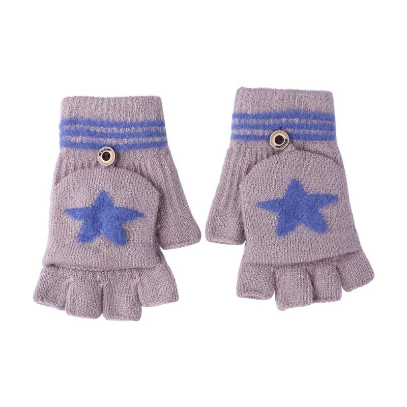 2 pçs inverno flip dedo luvas espessadas luvas de esqui estrelas dos desenhos animados mão muff: Camel