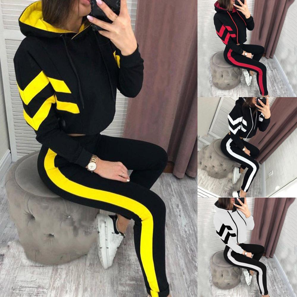 survêtement femmes à capuche à manches longues couleur bloc vêtements De sport costume décontracté Chandal Mujer Jogging Femme conjonctos De Mujer