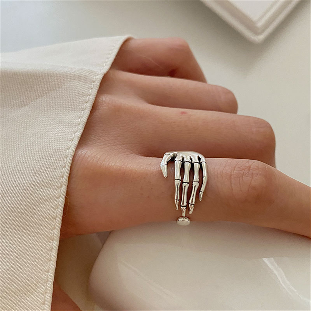 Anelli a mano scheletro gotico per donna anello Punk Emo regolabile polsino aperto anelli da dito per feste gioielli femminili Vintage anelli regalo