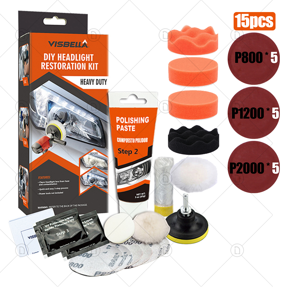Kits de pulido para restauración de faros de coche, abrillantador químico, reparación de faros, pulidor de lentes, pasta de limpieza, herramienta de restauración: Gris