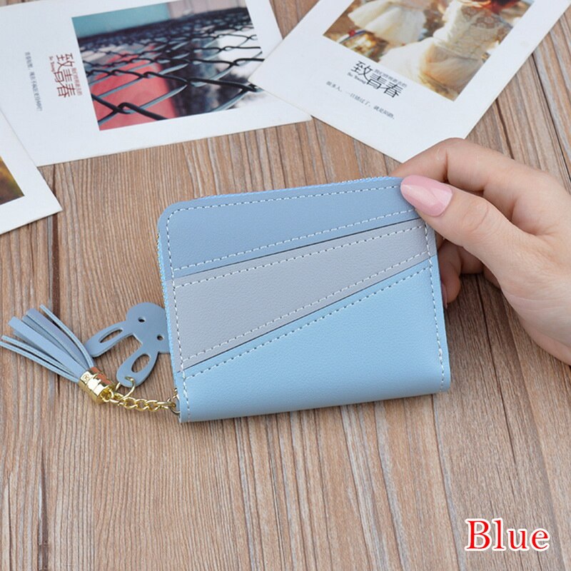 Women Wallets with Zipper Pink Phone Pocket Purse Card Holder Patchwork Women Long Wallet Lady Tassel Short Coin Purse: B Blue