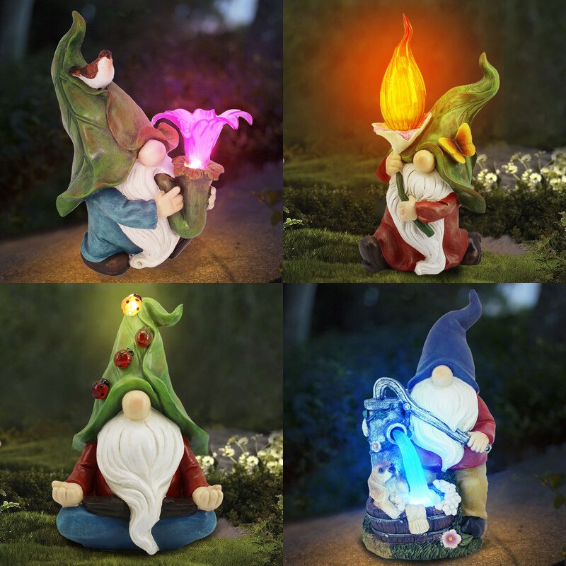 40# Dwarf Resin Ornament Garden Dwarf Statue With Solar Led Light Paques Garden Decoration Outdoor Sculptures Пасхальный Декор