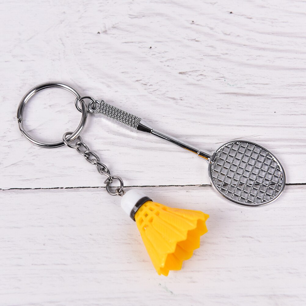 Mini Badminton Racket Ballen Sport Sleutelhanger Hanger 3D Keyfob Sleutelhanger Houder Ring: Geel