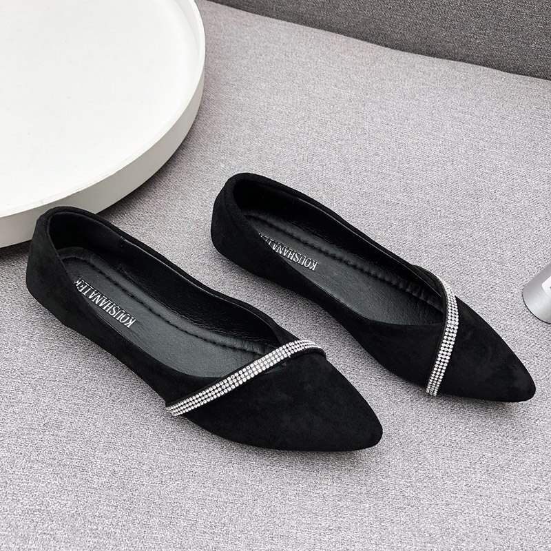 Kvinner leiligheter bling slip on flat sko spiss tå båt sko krystall ballett leiligheter svart loafer komfortable sko høst 8339n