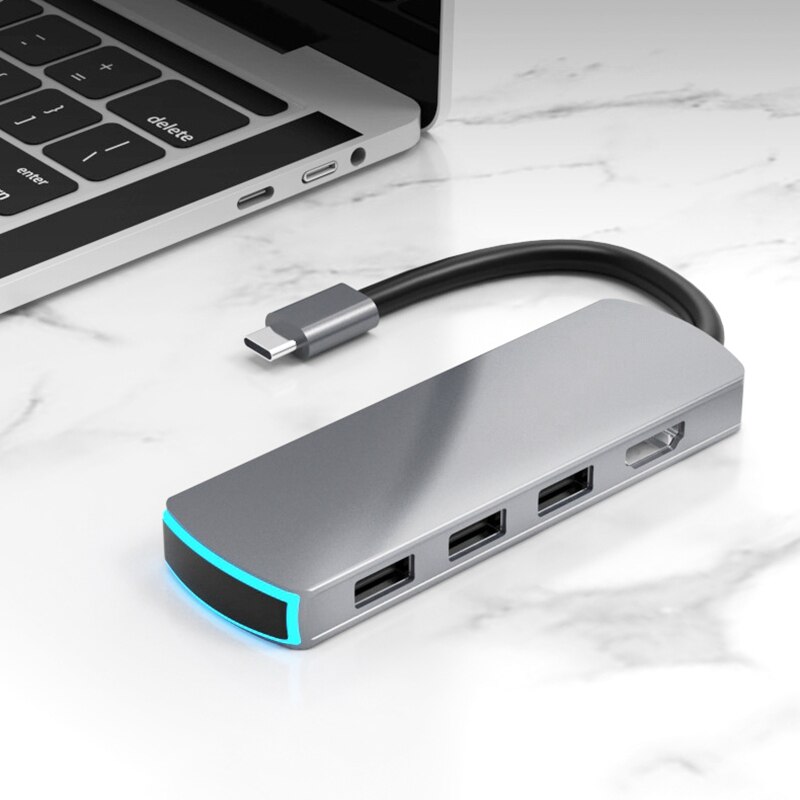 USB C Hub USB C HDMI Adattatore 6 In 1 Tipo C Hub con 4K USB C a HDMI, carta di DEVIAZIONE STANDARD TF Reader 3 Porte USB 3.0 con la Respirazione Luce per