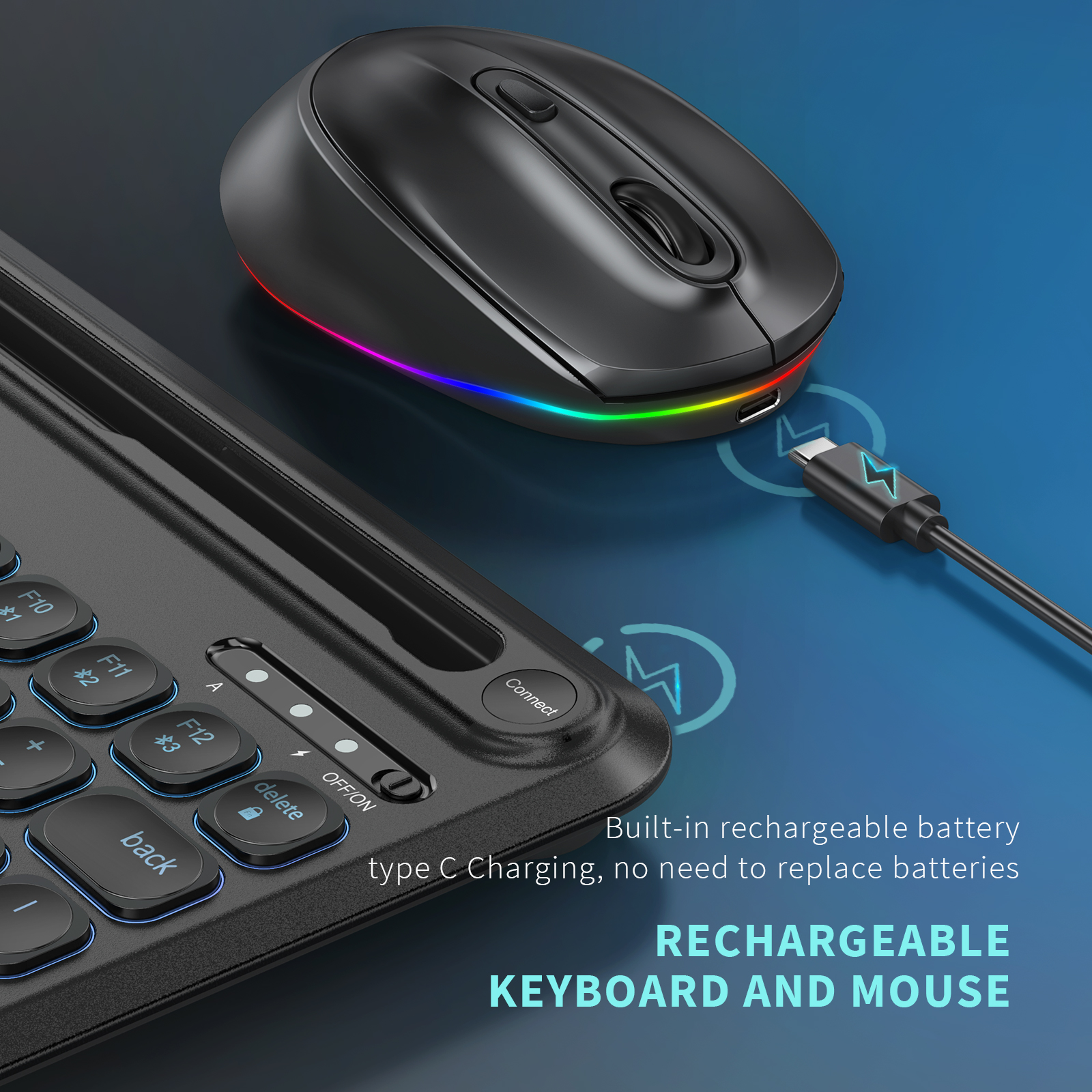 Jelly Comb Multi-Device 2.4G Bluetooth Backlit Keyboard and Mouse Comb Wireless Keyboard RGB Mouse for iOS/OS Android Windows