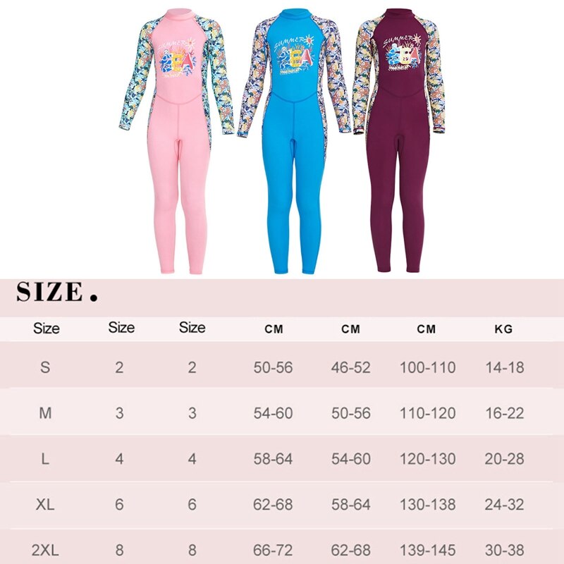 One-piece Kids Swimwears Diving Suits Long Sleeves Girls Surfing Diving Jumpsuits Children Rash Guards Snorkel