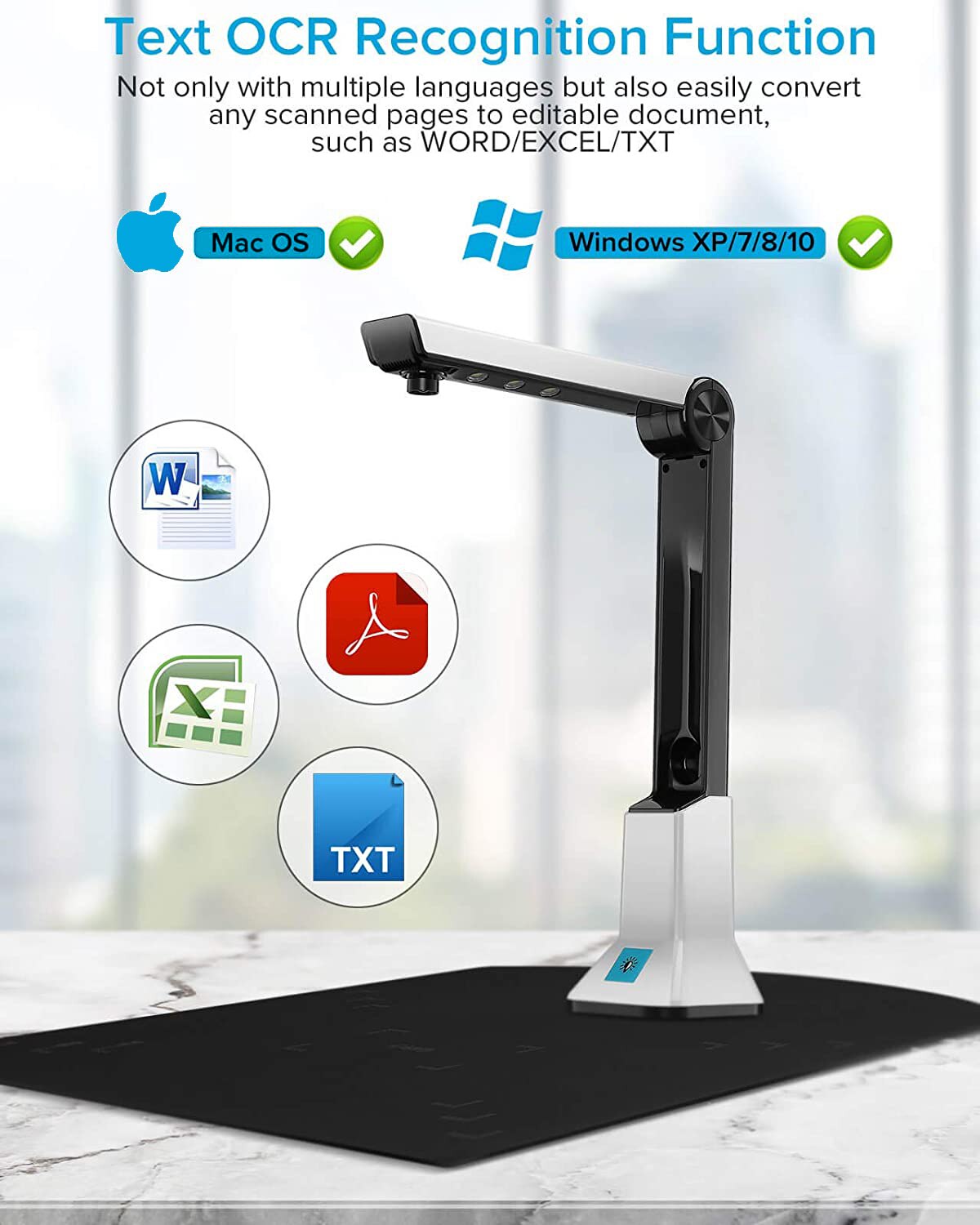 Portable 8 Mega-pixel High Definition Doc Scanner Capture Size A4 Document Camera for File Recognition Scanner Support MAC OS