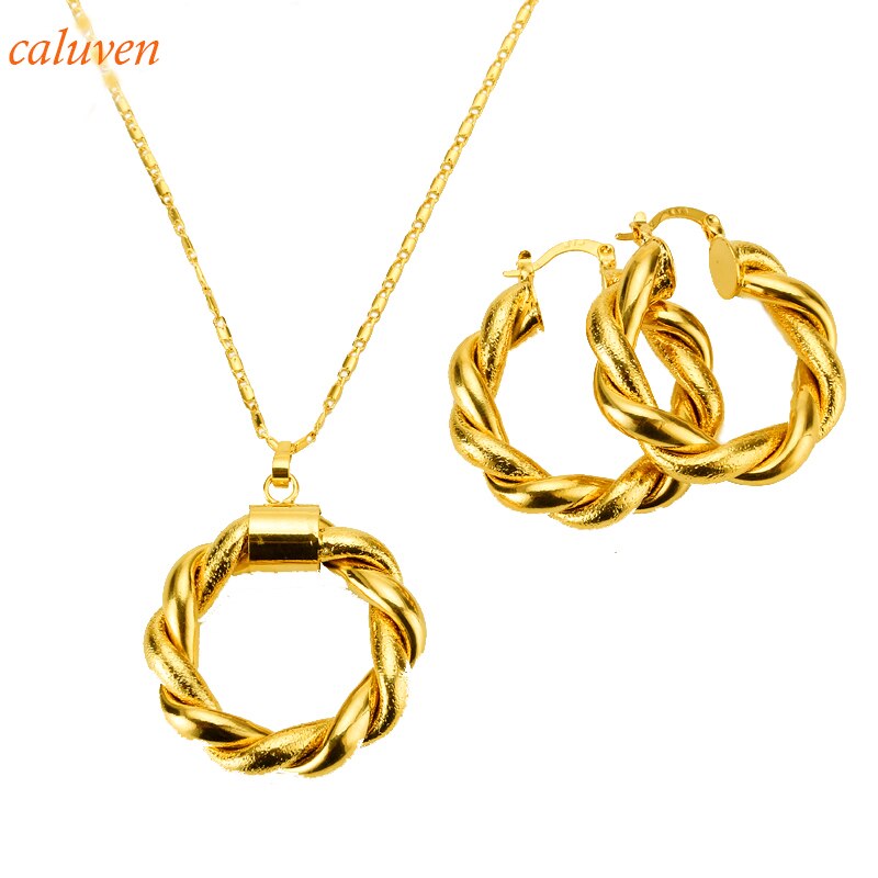Dubai Gouden Sieraden Afrikaanse Sets Goud Kleur Sieraden Ethiopische Ketting &amp; Oorbellen Voor Israël/Soedan/Arabische/Midden oost Vrouwen
