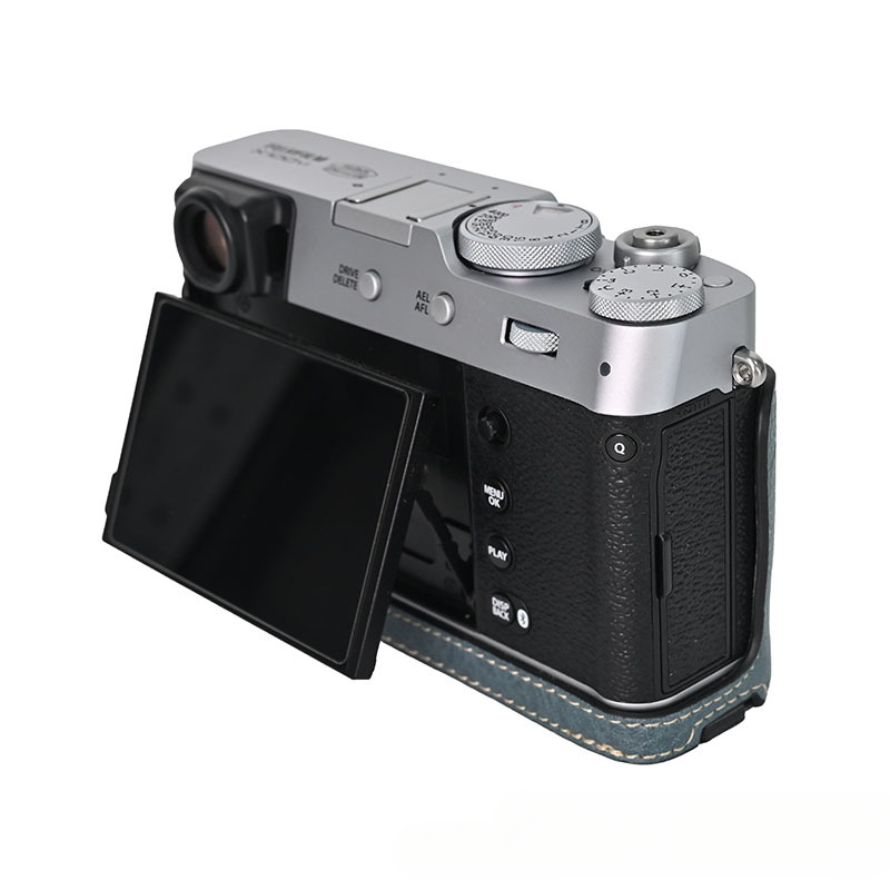 Torba na aparat fotograficzny do Fujifilm X100VI X100 VI 6, skórzana osłona ochronna z półpodstawą i paskiem na ramię na szyję i smyczą