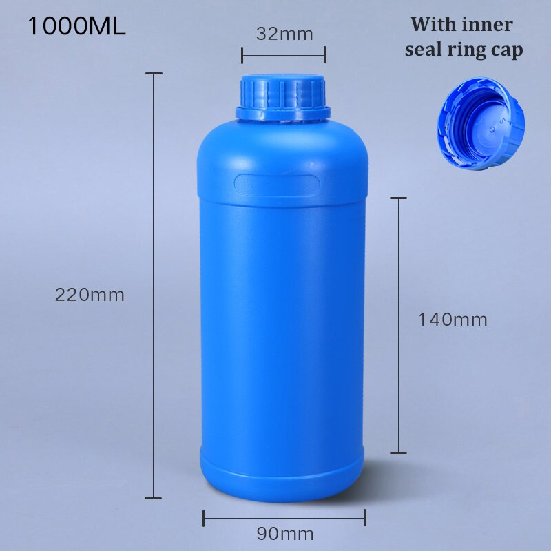 Tom 1000ml hdpe flaske til alkohol/shampoo/maling rund plastbeholder madkvalitetsflasker 4 stk/parti: Blå-a