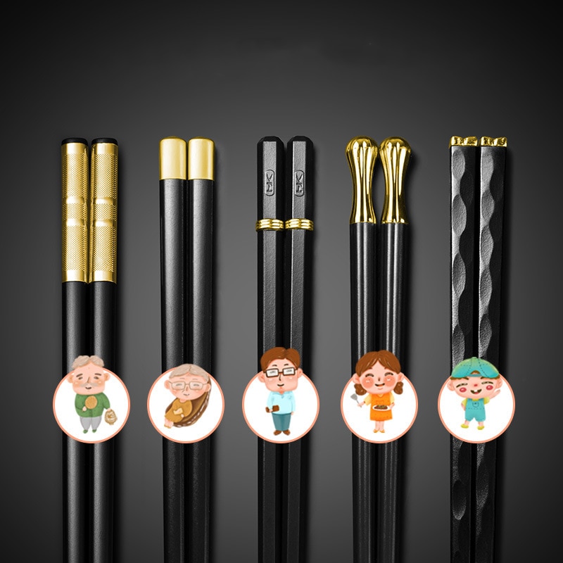 5 Pairs Japanese Chinese Chopsticks Food Sushi Sticks Reusable Korean Chopsticks Set Metal Alloy Tableware cooking chopsticks