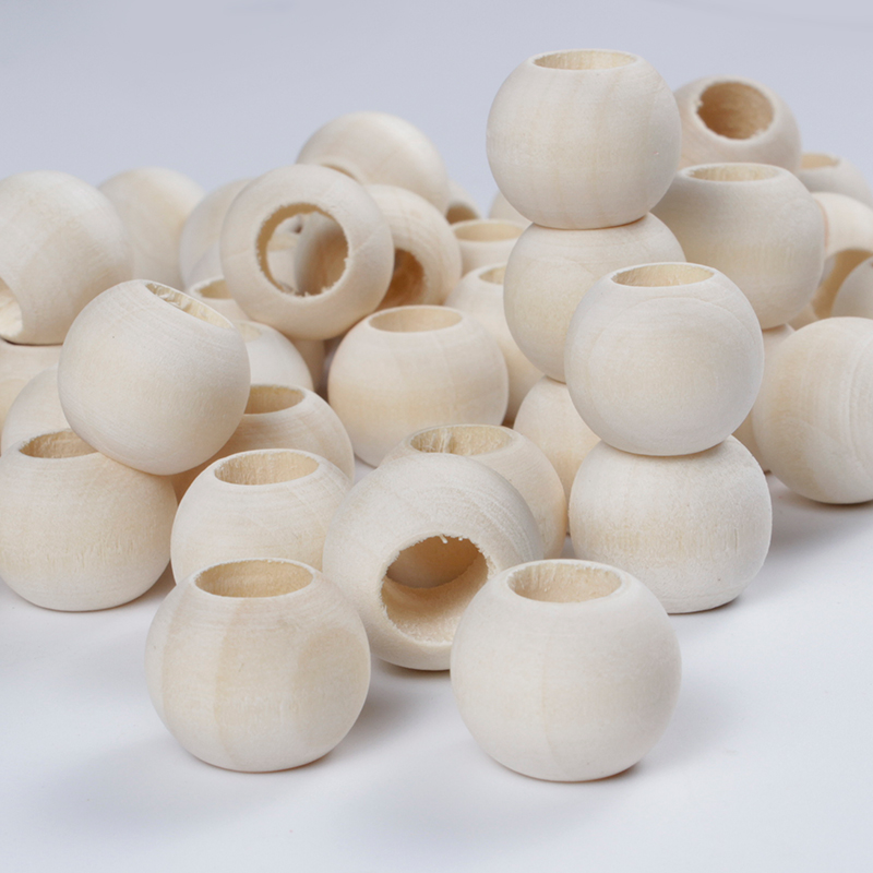Accessoires de perles 10-40mm, boules amples, perles en bois à grand trou, perles rondes naturelles pour la fabrication de Bracelet collier bijoux