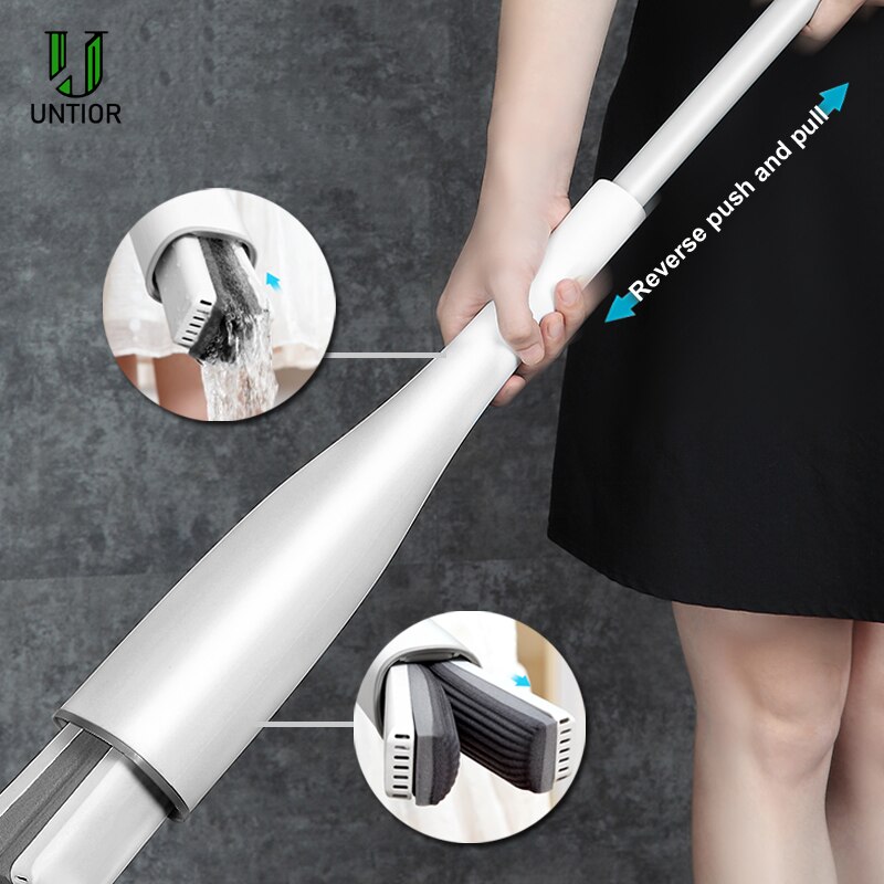UNTIOR-fregona plana con cabezal de esponja PVA, fregona mágica giratoria de 360 grados para limpieza de suelos de cocina, hogar