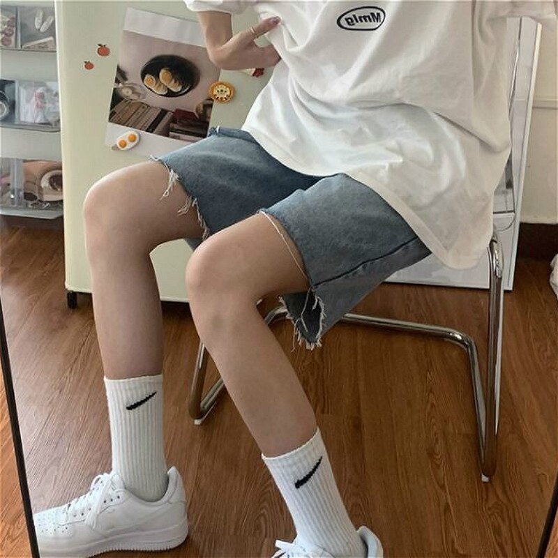 Shorts kvinder retro denim huller chic harajuku par kort bukser afslappet populær high street koreansk dametøj unisex