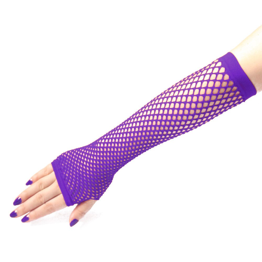 Stylish Long Black Fishnet Gloves Womens Fingerless Gloves Girls Dance Gothic Punk Rock Costume Fancy Gloves Alt Gothic Mittens: Purple