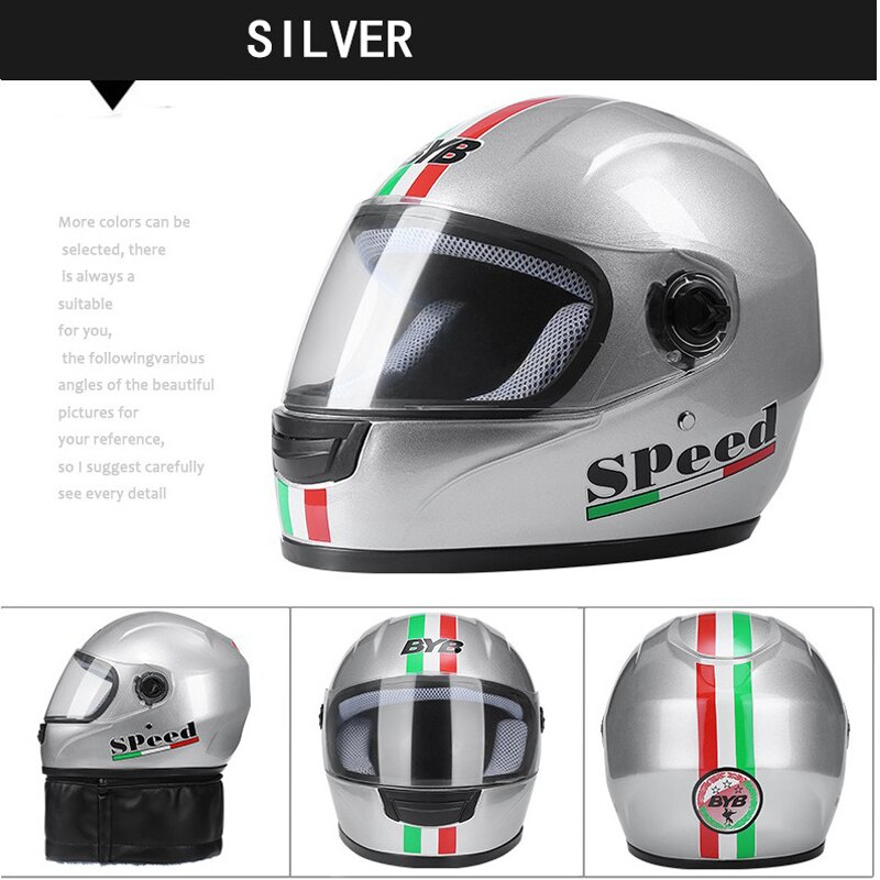 Motorcycle Helmet Windproof Full Face Helmets Dual Lens Anti-Fog Sun Protection Helmet Men Moto Electric Helmet Motocross: 1PCS Sliver