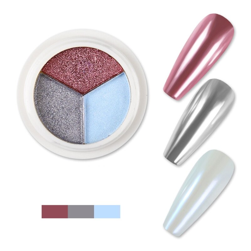 Polvo de espejo mágico de tres colores para manicura, polvo japonés Super brillante Aurora Powd