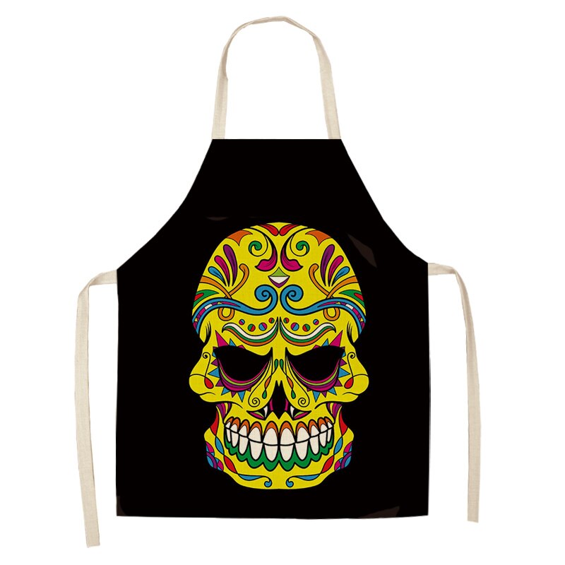 1Pc Skull Pattern Kitchen Chef Apron for Cooking Sleeveless Cotton Linen Aprons Adult Bibs Home Cleaning Accessories 53*65cm: M