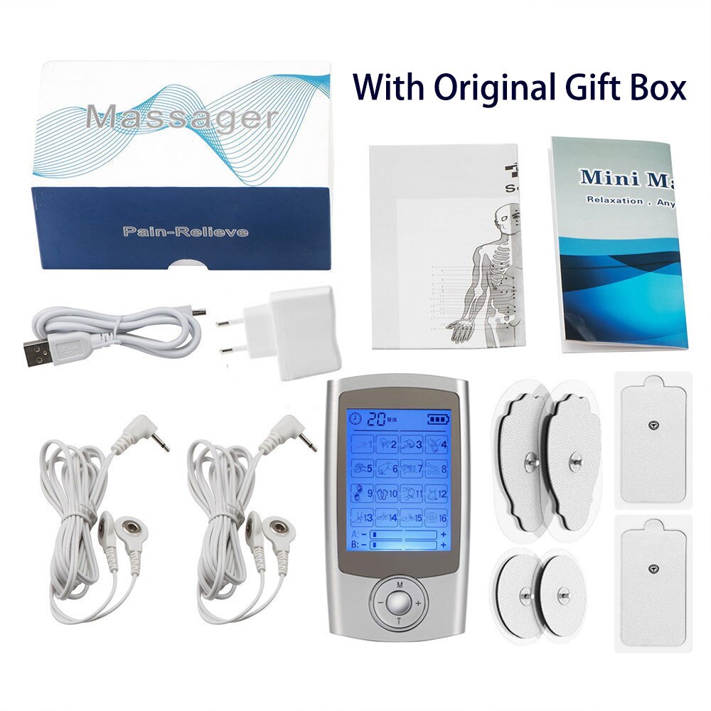16 modus Dual Ausgang Digitale Elektronische Impuls Massagegerät ems Muskel Stimulator Schmerzen Linderung Maschine elektro Therapie Körper Massage: EU Stecker