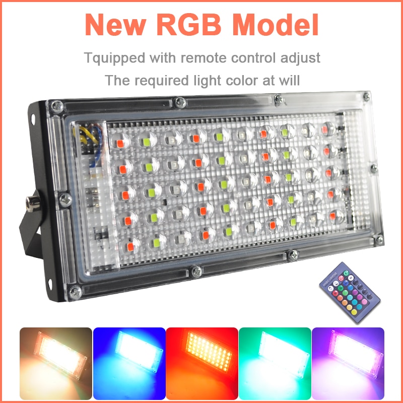 LED Flood Light 50W 100W RGB Led Floodlight Remote control COB chip LED street Lamp AC220V 240V waterproof IP65 outdoor Lighting