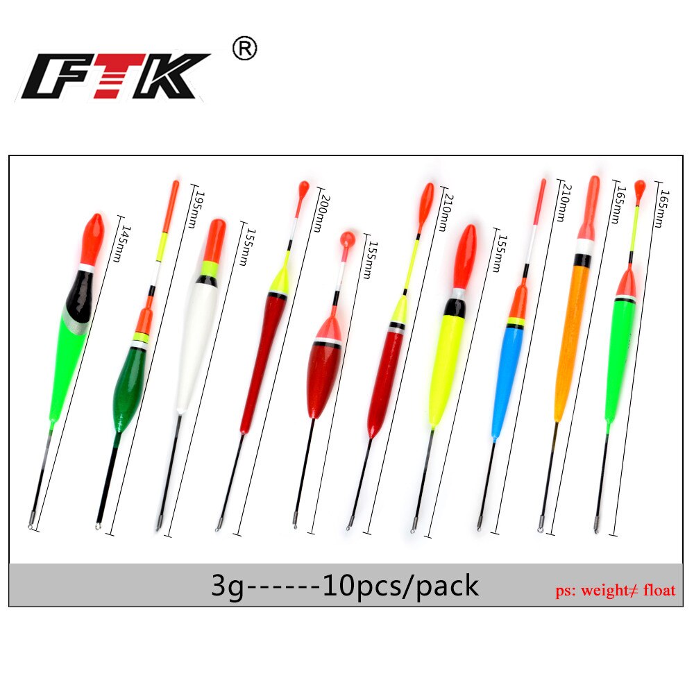 FTK Mixed Waggler Pole Fishing Floats Set of 10 Pcs Barguzinsky Fir Floats Sensitive Bodied 2/3/5g For Carp Sea Bream Roach
