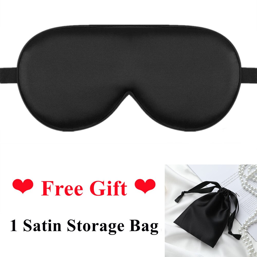 100% Natural 19 Mulberry Silk Sleep Eye Mask Sleeping Smooth Soft Eye Sleep Shade Cover with Elastic Adjustable Strap Blindfold: Black with Bag