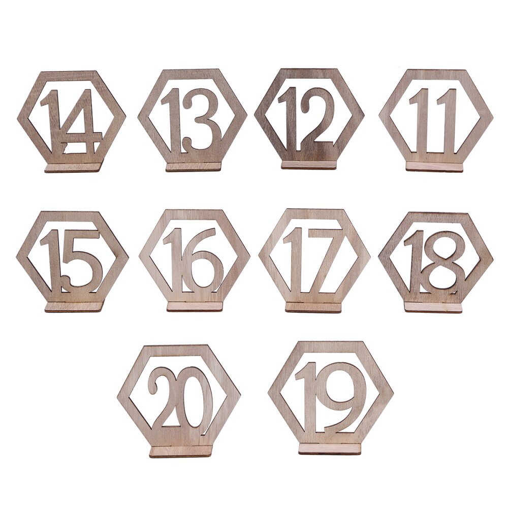 20 piezas 1-20 asiento número de madera hexagonal asiento número boda Número de madera para mesa s decoración hueco-Número de madera para mesa decoración f: Default Title