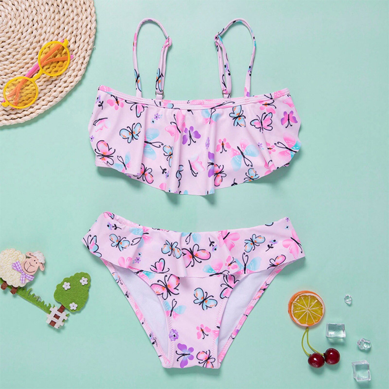 Two Piece Girls Swimsuit Butterfly Children's Swimwear Two Piece Bathing Suit Swimsuit Biquini Infantil Beachwear Bikini