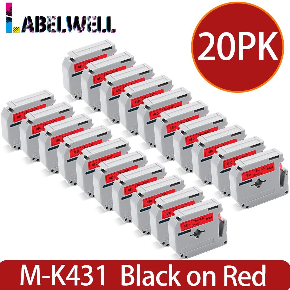 Labelwell 20PK M-K231 MK-231 MK231 431 531 631 Compatible for Brother MK 231 P-touch PT-80 PT-70 PT-60 PT-45M PT-100 Label maker: Black on Red-20PK