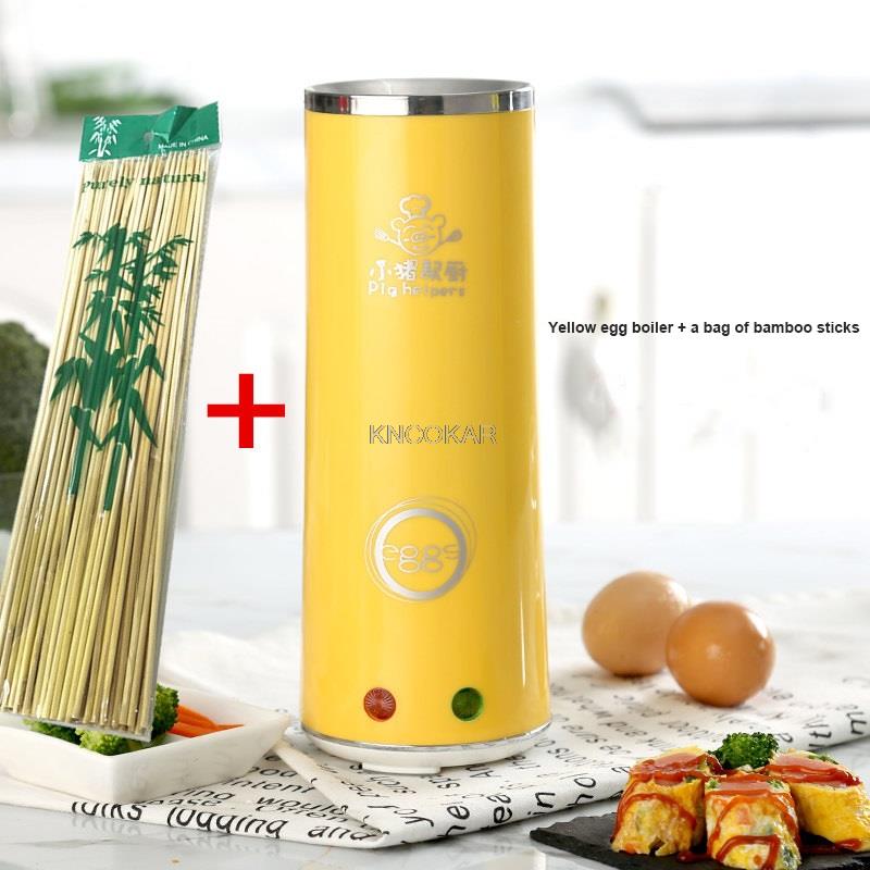 Elektrische Automatische Multifunctiona Mini Loempia Maker Omelet Ergste Ontbijt Eierkoker Keuken Koken Eierkoker: Yellow with Stick